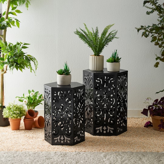 Glitzhome® Floral Motif Hexagonal Garden Stool Set